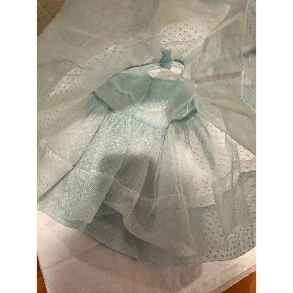 Vintage Baby Dress Blue Dotted with Crinoline 1970's Size 18 months